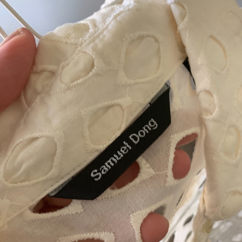 Samuel Dong White Abstract Cut Out Jacket Blouse S - image 3